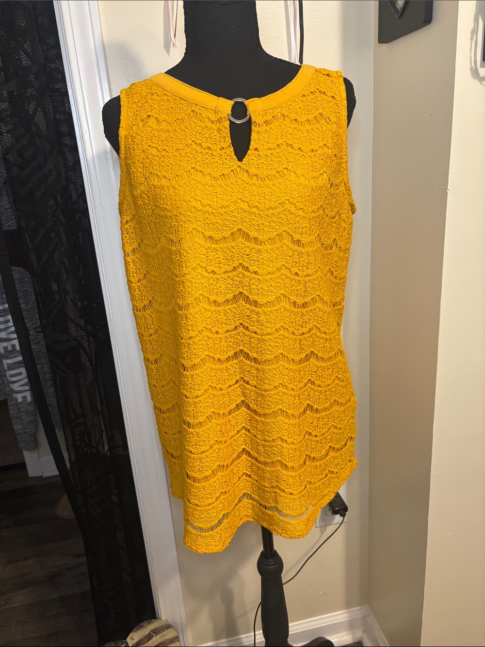 Sleeveless Crochet Keyhole Tunic in Mustard Yellow